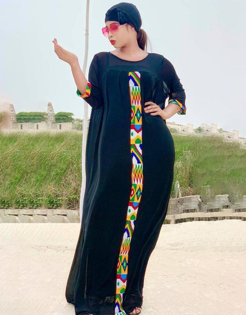 Muslim Fashion Applique Dress in Abaya Style from Dubai
